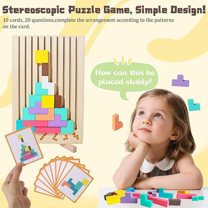 Wooden Stacking Puzzle Toy, 3D Russian Block Puzzle Jigsaw Puzzle, Stress Montessori Toy for Boys and Girls Board Game Educational Toys for Toddlers Brain Teasers for Toddlers 3-6 Years