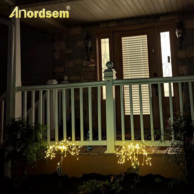 Anordsem Solar Lights Outdoor Waterproof: Garden Light Solar Powered for Yard Outside - Sparkler Fireworks Twinkle Lighting Path Decor 2 Pack - LED Starburst Gardening Gifts for Women Mom Wife