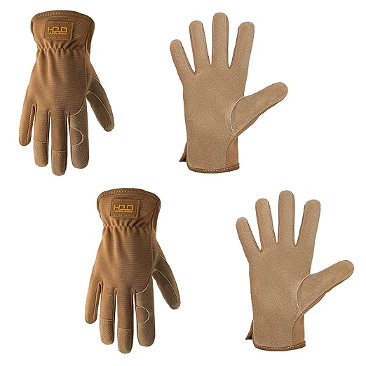 HLDD HANDLANDY 2 Pairs Leather Gardening Gloves for Men, Utility Work Gloves for Gardening, Yardwork, Construction, Mechanics, Great Garden Gifts for Men Women