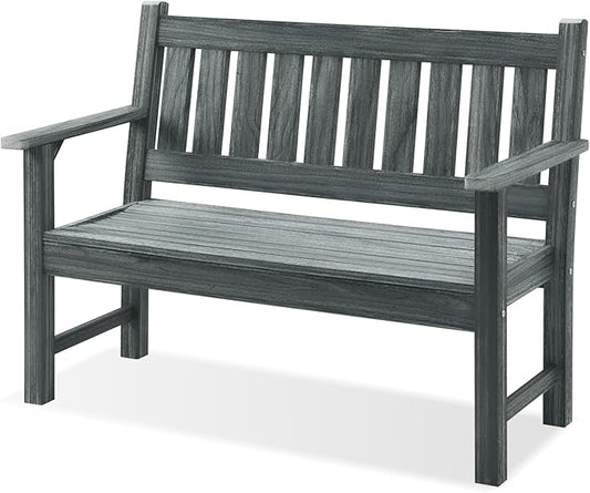 Outdoor Bench, 2-Person Garden Bench, Poly Lumber Patio Bench for Outdoors, Porch, and Park (Dark Grey)