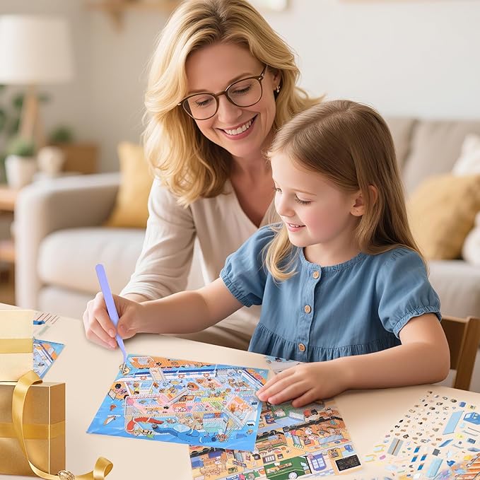 Girls 3D Miniature Scene Stickers, 4 Sets Traffic Series DIY House Stickers for Submarine, Train, Cruise Ship, Airplane,Cute 3D Cartoon Sticker Scenes for Adult Kids Relief Stress Pass The Time