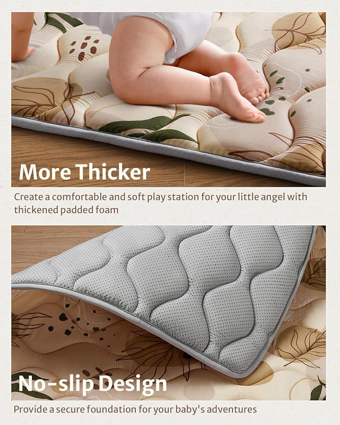 Blissful Diary Baby Play Mats for Floor, 50x50 Playpen Mat, Thick Cushioning Padding Foam Playmat for Baby and Toddlers Infants, Non-Slip & Machine Washable, Earth Tones Design