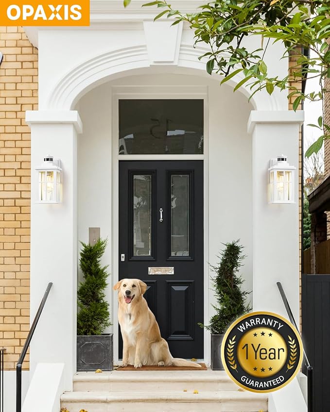 White Motion Sensor Light Outdoor, 2 Pack Dusk to Dawn Outside Lights for House, Anti-Rust Exterior Light Fixture, Waterproof Porch Light for House, Garage, Balcony, Weather Resistant