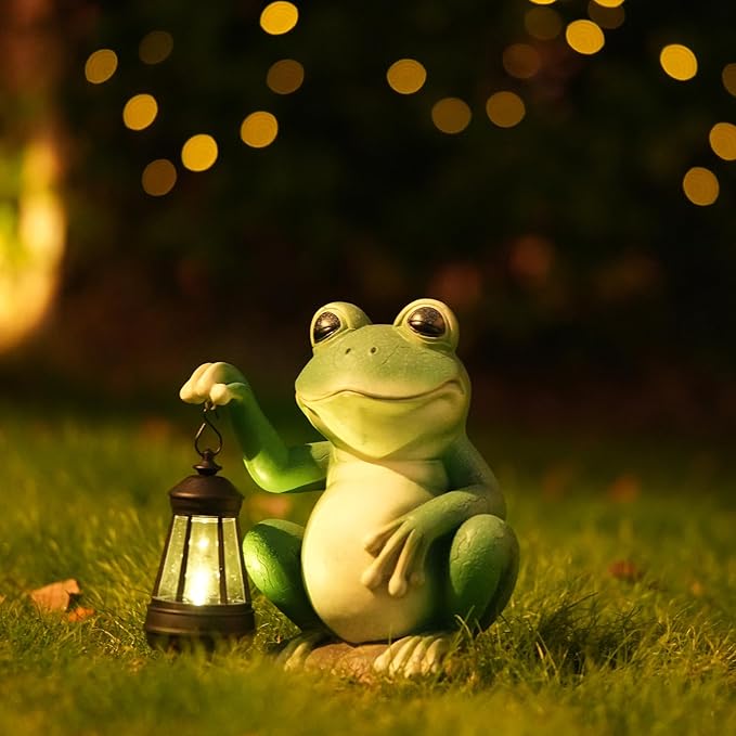 Large Frog Garden Decor for Outside Solar Powered Sculptures for Garden Patio Cute Animal Garden Statues Home Easter Ornaments, Gifts for Mom Grandma