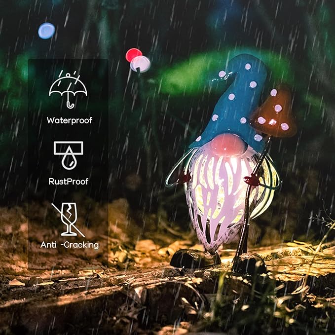 Solar Garden Outdoor Statues Decor, Metal Gnomes Solar Decorations Outdoor Figurine Lights, Solar Lantern Waterproof for Outside, Patio, Yard, Table, Porch, Lawn, Pathway
