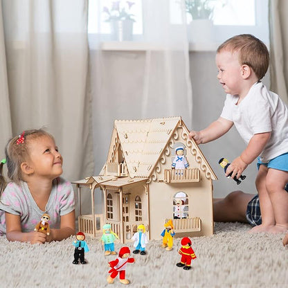Skylety 10 Pcs Wooden Dollhouse Set of Mini People Figures Dollhouse Dolls Wooden Doll Play Figures Accessories(Fresh Style)