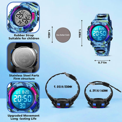 Kids Watch,Boys Watch for 3-15 Year Old Boys,Digital Sport Outdoor Multifunctional Chronograph LED 50 M Waterproof Alarm Calendar Analog Watch for Children with Silicone Band,Kids Gift
