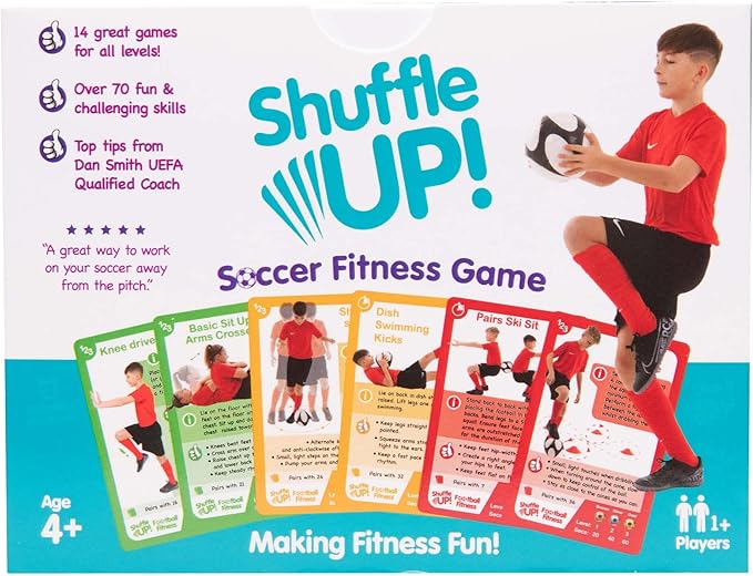 Shuffle Up Soccer Card Games - 70+ Fun & Active Skills Cards for Kids, Fitness Cards Develop Fundamentals, Stamina & Strength, Easy to Play for Kids | Multiple Skills Level Card Include 2 Dices