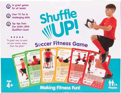 Shuffle Up Soccer Card Games - 70+ Fun & Active Skills Cards for Kids, Fitness Cards Develop Fundamentals, Stamina & Strength, Easy to Play for Kids | Multiple Skills Level Card Include 2 Dices