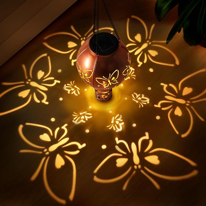 Hot Air Balloon Solar Lights Butterfly Hollowed Metal Hanging LED Solar Lanterns Outdoor Waterproof Light for Garden Patio Yard Porch Christmas Decor Gifts for Women Mom Friends