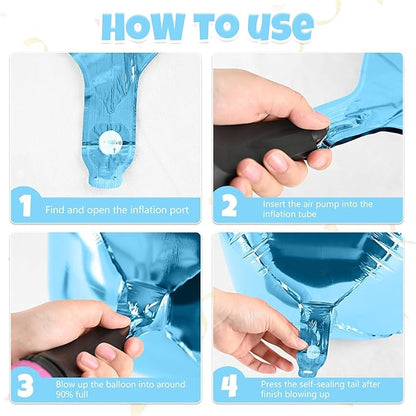 Giant 4D Foil Balloons, 6Pcs Large Metallic Light Blue Royal Silver Round Balloons, 22 Inch Big Round Foil Balloon for Red Birthday Party Baby Shower Wedding Decorations