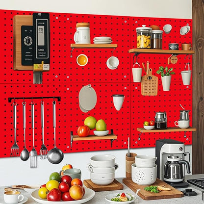 6 Pack Steel Peg Board,Universal 1/8 and 1/4 Pegboard Accessories,Ideal for Garage Tool Storage, Office Organization, Craft Room, Kitchen etc. (Red, 6-12X12)