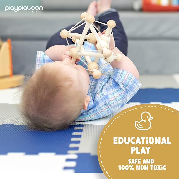 Play Platoon Non-Toxic Foam Puzzle Floor Mat, Comfortable, Extra Thick, Cushiony Exercise and Play Mat for Toddlers, Kids & Adults, 36 Tiles (12"x12"), Grey/Cream/Navy