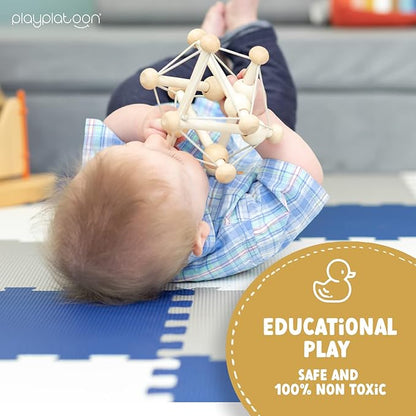 Play Platoon Non-Toxic Foam Puzzle Floor Mat, Comfortable, Extra Thick, Cushiony Exercise and Play Mat for Toddlers, Kids & Adults, 36 Tiles (12"x12"), Grey/Cream/Navy