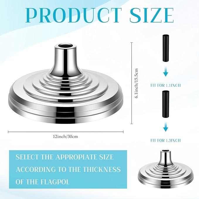 Leinuosen 4 Pcs Flag Holder Stand FlagPole Stand Flag Pole Base for Indoor Outdoor 1.3/1.1 Inch Diameter Flagpole Garden House Classroom Churches Meeting Party Flags Banner(Silver)