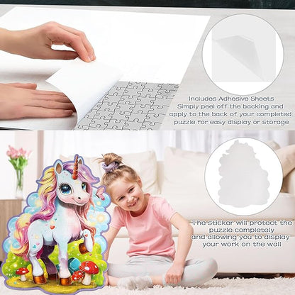 Glittering Unicorn Puzzle, Large Floor Unicorn Jigsaw Puzzles for Kids with Puzzle Sticker Sheets, for Girls Ages 3-6