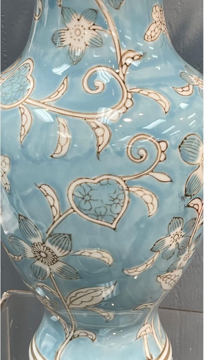Galt International Light Blue and White Flower & Heart Chinoiserie Ceramic Vase 14"- Hand Painted Antique Style Porcelain Flower Bottle Fishtail Porcelain Chinese Vase for Home Decor Centerpiece