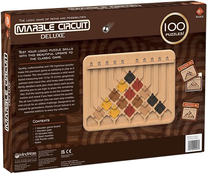 MindWare Marble Circuit Deluxe Brain Teaser Puzzles – Logic Game for 1 Player – Great Gift for Kids & Adults – Premium Marble Maze Game with 100 Brain Puzzles – Ages 8+