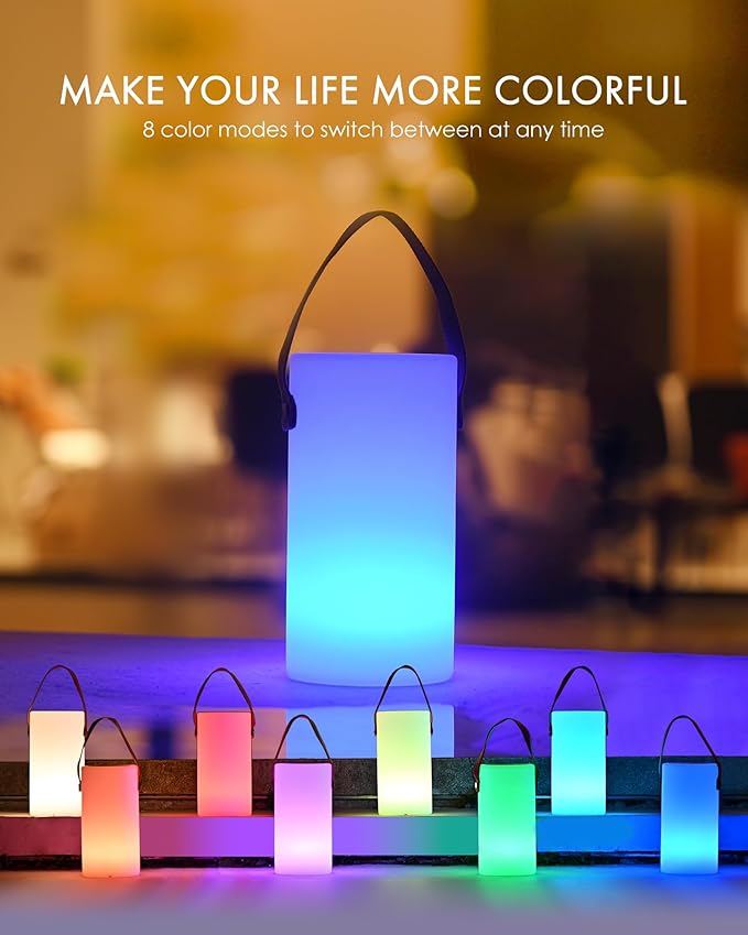 Solar Table Lamp, Portable Lamp for Outdoor/Indoor, Smart Outdoor Lantern with APP Control, RGB 8 Color Dimmable, Waterproof Cordless Lamp for Outside Patio Deck Camping