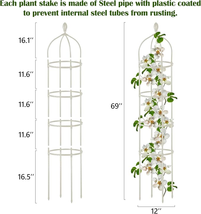 2 Pcs Garden Obelisk Trellis for Climbing Plants Outdoor 6 Ft Rose Bush Round Trellis for Pots Rustproof Metal Plant Flower Trellises for Clematis Vine Jasmine Support Outdoor Indoor