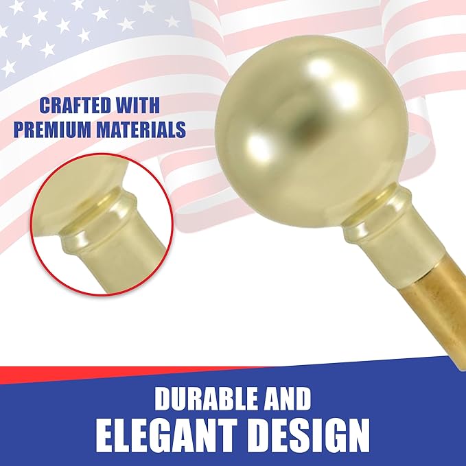 Super Tough Indoor Flag Pole kit 7ft - Parade Ball - Gold Texture Base - Aluminum Flagpole with Brass Finish - Heavy Duty Inside House Flagstaff - Interior Shaft and Stand - No Ensign Included