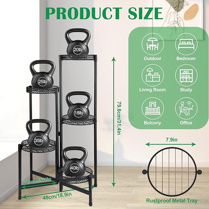 Plant Stand Indoor Outdoor, Corner Metal Flower Pot Stands for Multiple Plants,5 Tier Tall Heavy Duty Plant Shelf for Patio Garden Balcony Living Room Bedroom (5 tierd)