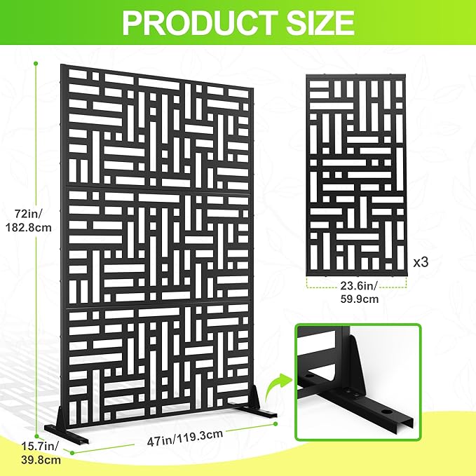 Outdoor Privacy Screen,72" H×47" W Metal Privacy Screen, Freestanding Privacy Fence Panels for Patio