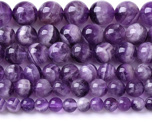 6MM 61PCS Purple Amethyst Dream Lace Beads Natural Quartz Crystal Stone Loose Beads for Jewelry Making DIY Bracelet Grade A+ 15 inches Strand