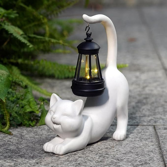 Solar Cat Garden Statue 10 Inch Porch Patio Decor for Outside Yard Decoration Outdoor Unique Housewarming Gardening Birthday Gifts for Cat Lovers Women Grandma
