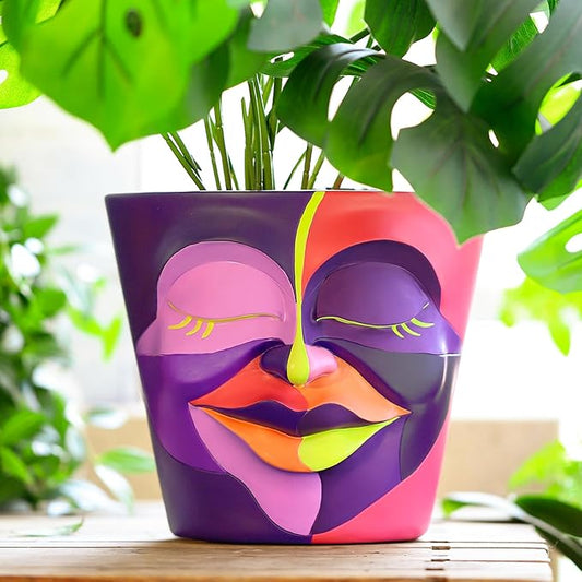 GUGUGO 8 Inch Abstract Rainbow Head Planter, Unique Face Plant Pot with Drainage, Cute Eclectic Flower Planters Pots for Indoor & Outdoor Plants, Colorful Funny Room Decor