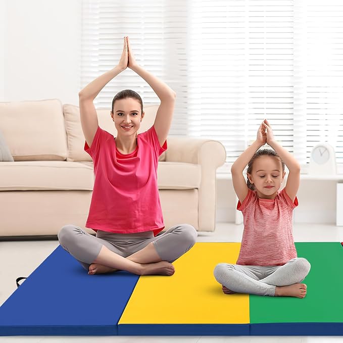 Giantex 4'x10'x 2" Gymnastics Mat, 4-Panel Folding Aerobics Exercise Mat w/Hook & Loop Fastener, Carrying Handle, Portable Tumbling Mat for Stretching Yoga Cheerleading Martial Arts