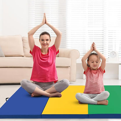 Giantex 4'x10'x 2" Gymnastics Mat, 4-Panel Folding Aerobics Exercise Mat w/Hook & Loop Fastener, Carrying Handle, Portable Tumbling Mat for Stretching Yoga Cheerleading Martial Arts