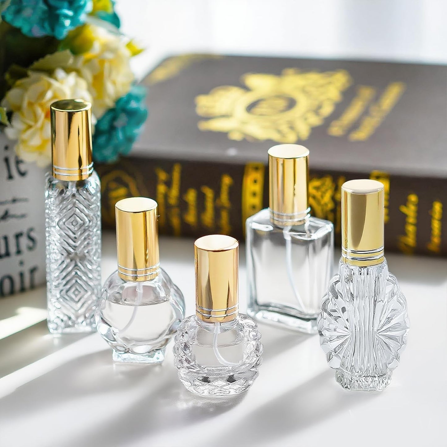 H&D HYALINE & DORA Vintage Glass Perfume Bottles Empty Refillable Sprayer Bottle Fine Mist Spray Bottles Set of 5