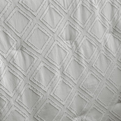 Tufted Ruffle Crib Bedding Set 3 Pieces Baby Girls Boys Boho Quilted Comforter with Fitted Sheet and Bed Skirt - Cute Ruffled Shabby Chic Baby Bedding Soft Blanket Design Light Gray