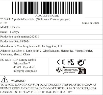 26PCS Alphabet Animal Jelly Stickers, Thick Window Door Clings Removable Reusable Letter Gel Clings Decals for Kids Toddlers Adults Home Classroom Animal Theme Party Supplies Decors (Not Edible)