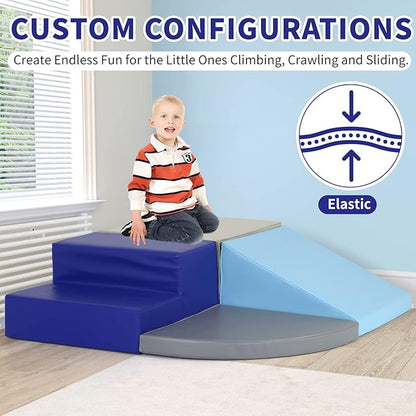 Kids Corner Climber 4-Piece Set Climbing Toys for Toddlers 1-3, Soft Babies Climb Foam Play Set Safe Indoor Baby Crawling Blocks Children Foam Toys for Kids Crawling and Sliding, Blue