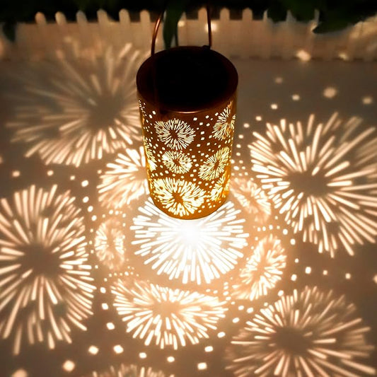 Mothers Day Gifts, Fireworks Solar Lanterns Outdoor Hanging, Hollowed-Out Metal Waterproof LED Garden Decor Light for Patio Yard Pathway Lawn Front Porch Tree, Birthday Gifts for Women Mom Grandma