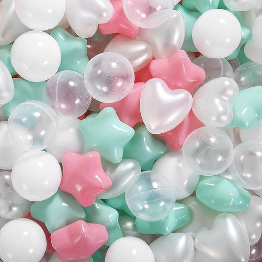Ball Pit Balls Pack of 100 200 500 - Star and Round Set BPA Free Phthalate Free Non-Toxic Crush Proof Play Balls Soft Plastic Balls for Toddlers Baby Kids Birthday Pool Tent Party