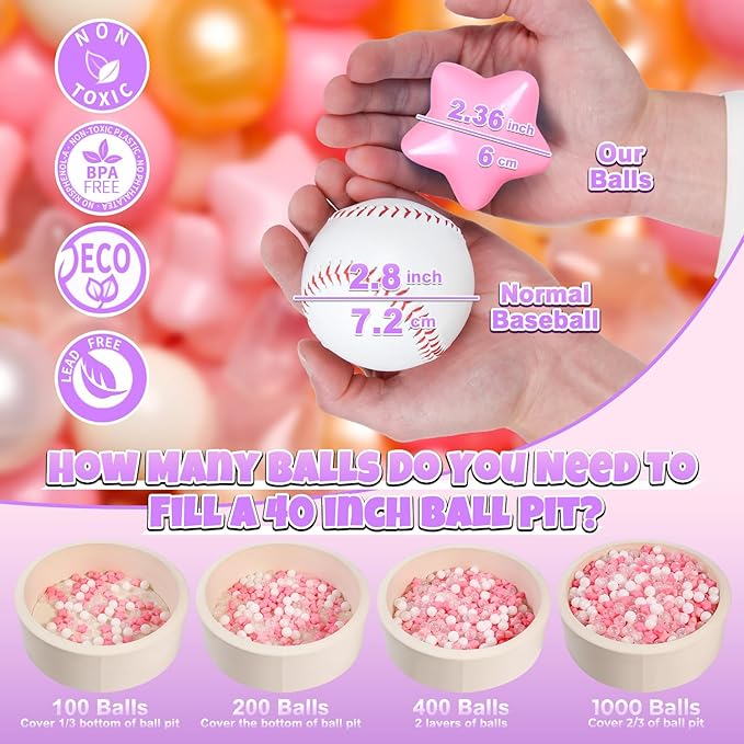 GOGOSO Ball Pit Balls for Toddlers Phthalate-Free BPA-Free Non-Toxic Crush Proof Soft Plastic Play Balls Baby Kids Shape Tent Pool Playhouse Playpen Party Decor,Creamy Pink Pearl Gold Clear,100PCS