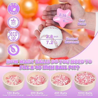 GOGOSO Ball Pit Balls for Toddlers Phthalate-Free BPA-Free Non-Toxic Crush Proof Soft Plastic Play Balls Baby Kids Shape Tent Pool Playhouse Playpen Party Decor,Creamy Pink Pearl Gold Clear,100PCS