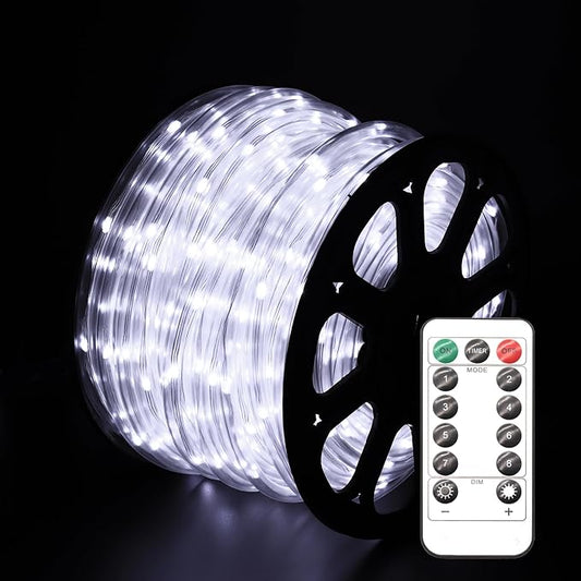 LED Rope Lights for Outside 100Ft Waterproof Rope Lighting 429 LEDs 110V 8 Modes Remote Control Timer Christmas Rope Lights for Indoor Outdoor Party Holiday Garden Decoration (White)