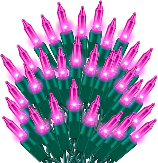 Ultra-Bright Connects End to End Pink Christmas Mini Lights 100L 19.6Ft UL Listed Incandescent Bulb String Light Set for Indoor Outdoor Holiday Garden Party Christmas Tree Garland Decor