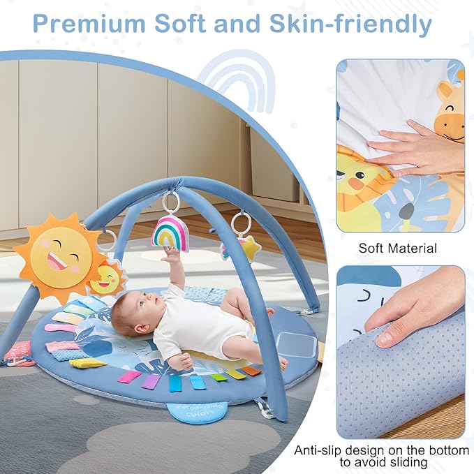 Baby Play Gym Mat Tummy Time Mat, Washable Baby Activity Play Mat for Sensory, Visual, Hearing, Touch Development, Baby Toys Shower Gift for Newborn