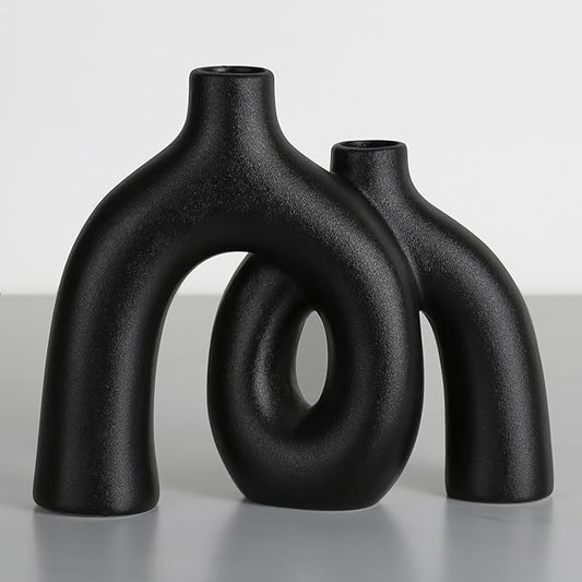 CEMABT Modern Nordic Boho Vase Set - Elegant Black Matte Ceramic Home Decor for Living Room, Bookshelf, Mantel, Entryway Table & Console Décor | Shelf Decorations Gift