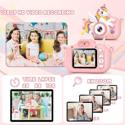 Kids Camera Toys Digital Camera for Girls Boys, Christmas Birthday Gifts for Kids Age 3-12, Selfie 1080P HD Video Digital Camera for 3 4 5 6 7 8 9 10 Year Old Girls with 32GB TF Card