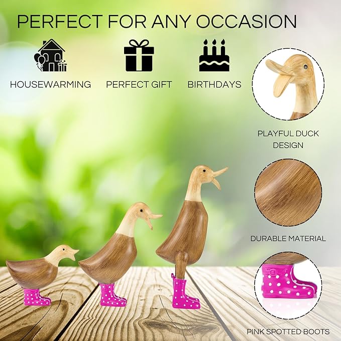 GUTE Duck Yard Decorations Yard Art Garden Puddle Ducks with Pink Spotted Wellies Boots, Valentine's Day Yard Statues, Duck Figurine Statue - Waterproof Indoor & Outdoor Lawn Ornament