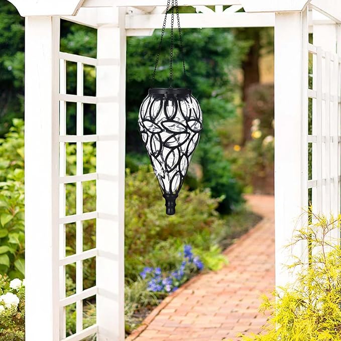 Outdoor Plastic Solar Hanging Lantern, 15 Multi Color LEDs Twinkle Effect Tear-Shaped Hanging Lantern Decor Garden Decorative Solar Lights for Backyard, Patio and Lawn