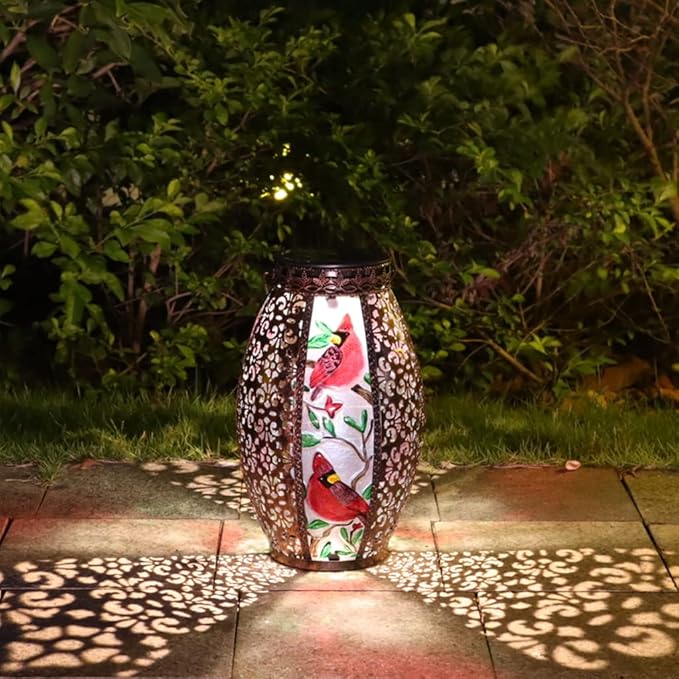 Outdoor Solar Lantern-Waterproof Hummingbird Hanging Metal Decorative Lights for Patio Table Garden Pathway Yard with Super Bright Warm White LED, Large Solar Panels, Auto On/Off Sensor