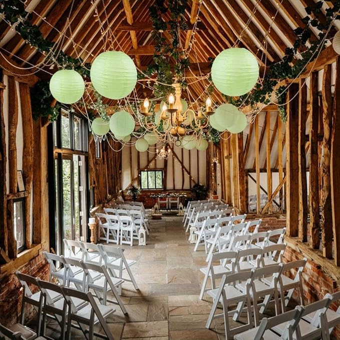 WYZworks Round Paper Lanterns 10 Pack (Light Apple Green, 16") - Hanging Paper Lanterns Lamp for Wedding, Birthday, Party and Home Decorations with 8", 10", 12", 16" Option