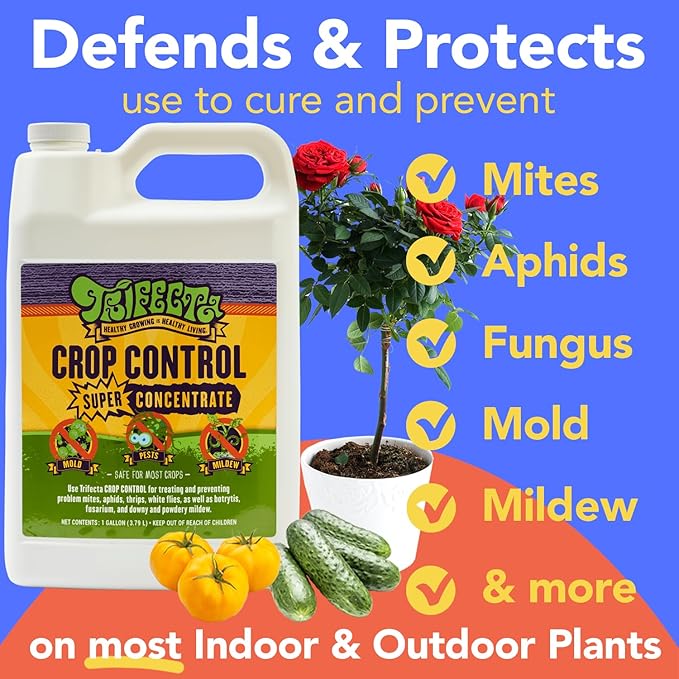 Trifecta Crop Control Super Concentrate All-in-One Natural Pesticide, Fungicide, Miticide, Insecticide, Help Defeat Spider Mites, Powdery Mildew, Botrytis, Mold, and More on Plants - Gallon